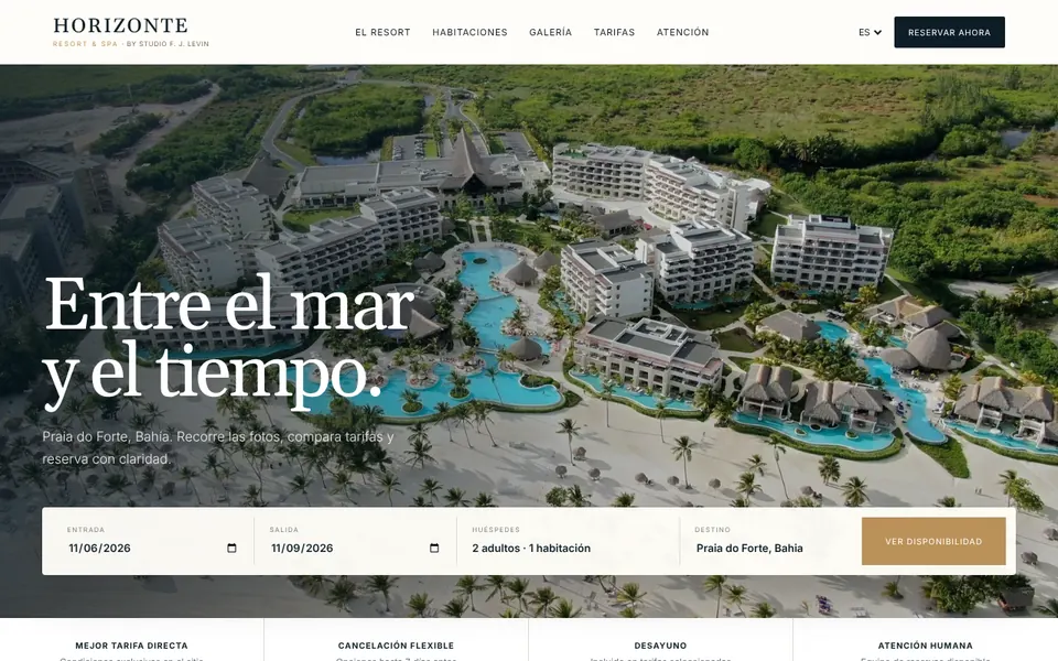 Demo de Horizonte, un resort con reservas directas